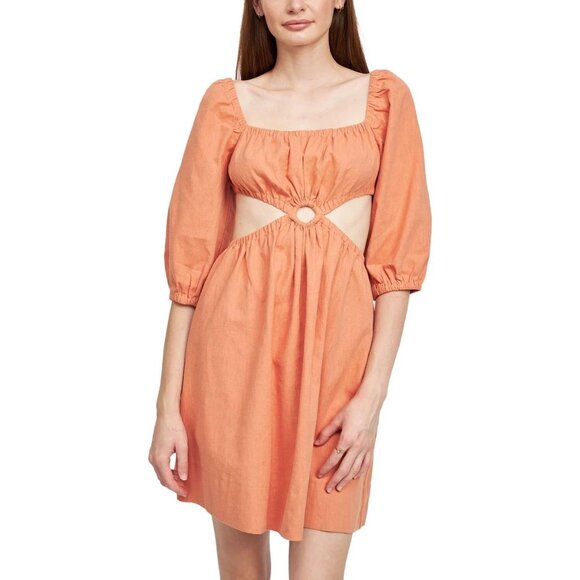 En Saison Womens Jasper Orange Linen Open Back Cut Out Mini Dress Party Cocktail - Picture 1 of 2